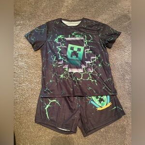 Kids Black & Green Graphic Matching Set - Minecraft Style